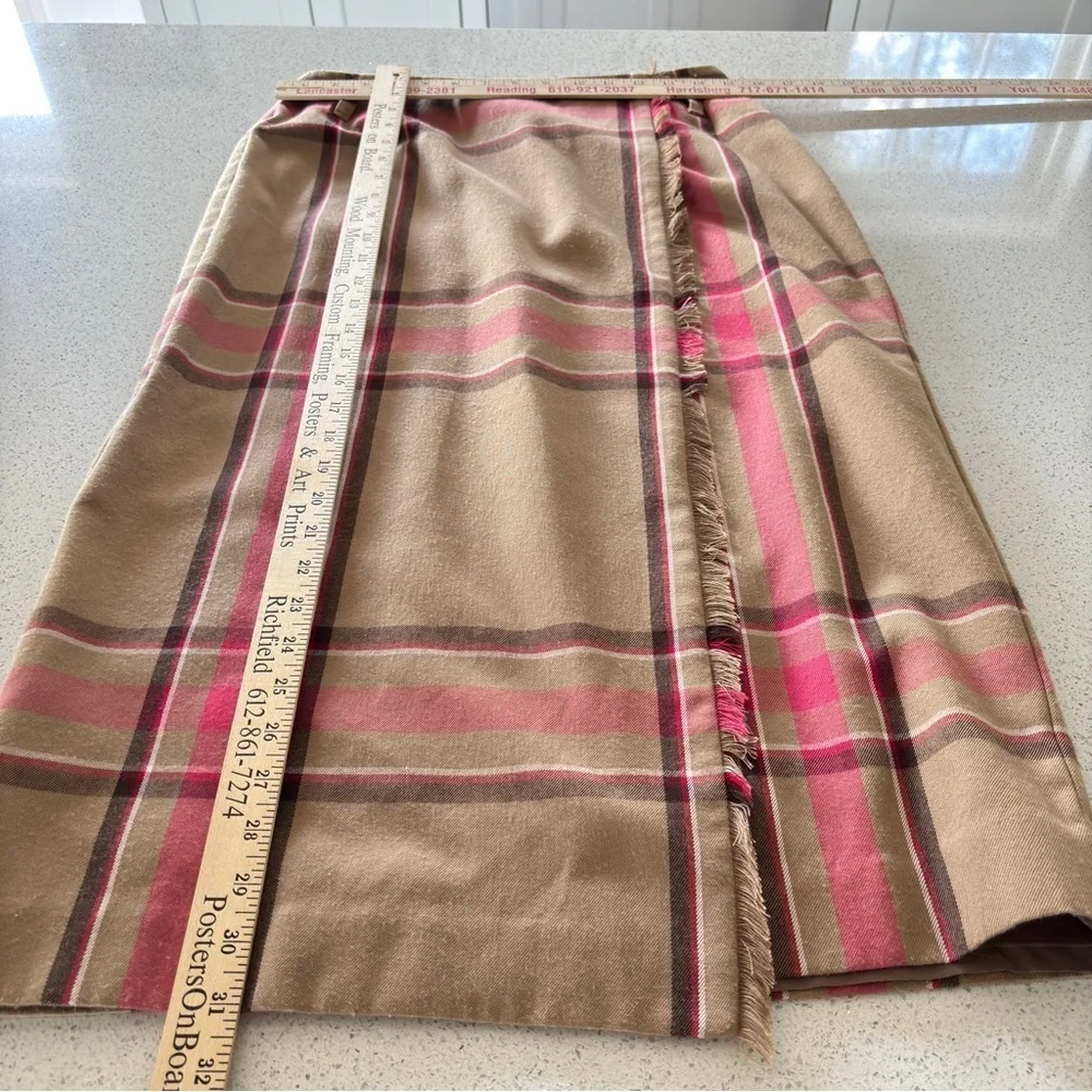 Vintage Evan-Picone Maxi Skirt Womens Size 6 Plaid Faux Wrap Fringe Fully Line